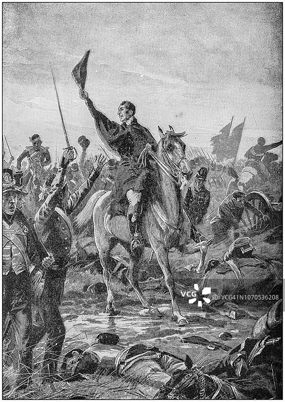 滑铁卢战役中的惠灵顿古董画作图片素材