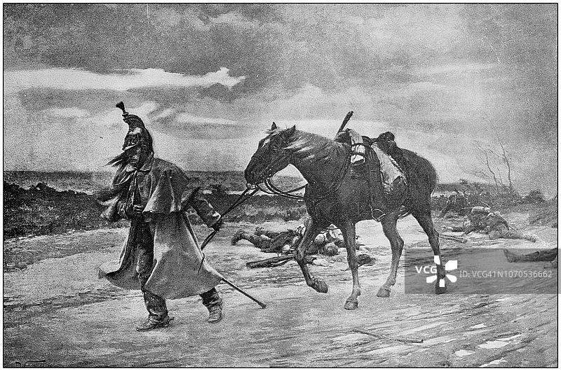 古董绘画插图：滑铁卢撤退图片素材