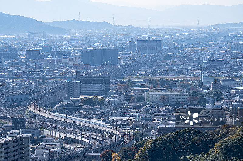 日本熊本市的宇土市和九州新干线图片素材