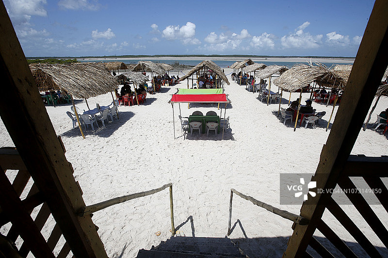 巴西亚马逊伦贝海滩的茅草屋图片素材