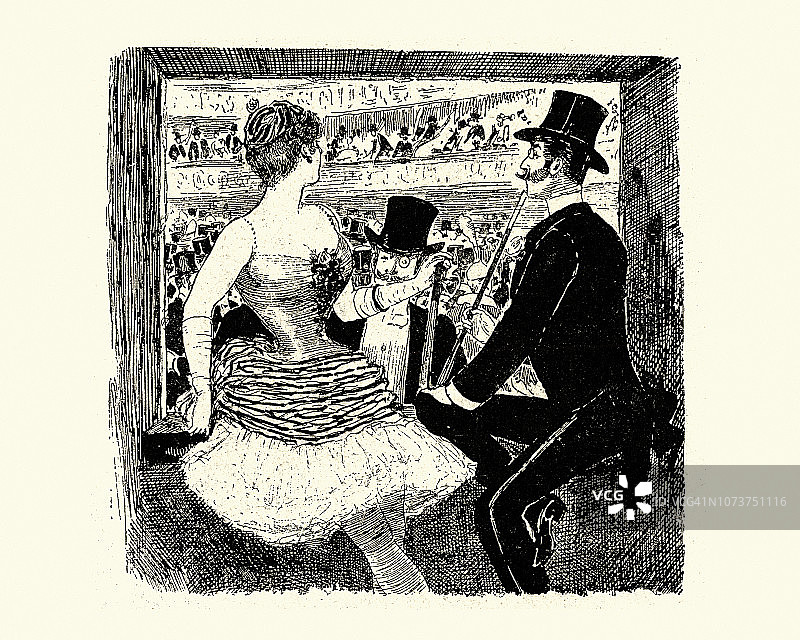 19世纪80年代剧院里与女演员调情的男人们图片素材