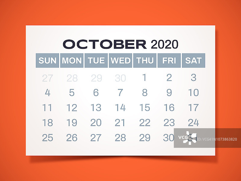 2020年10月日历图片素材