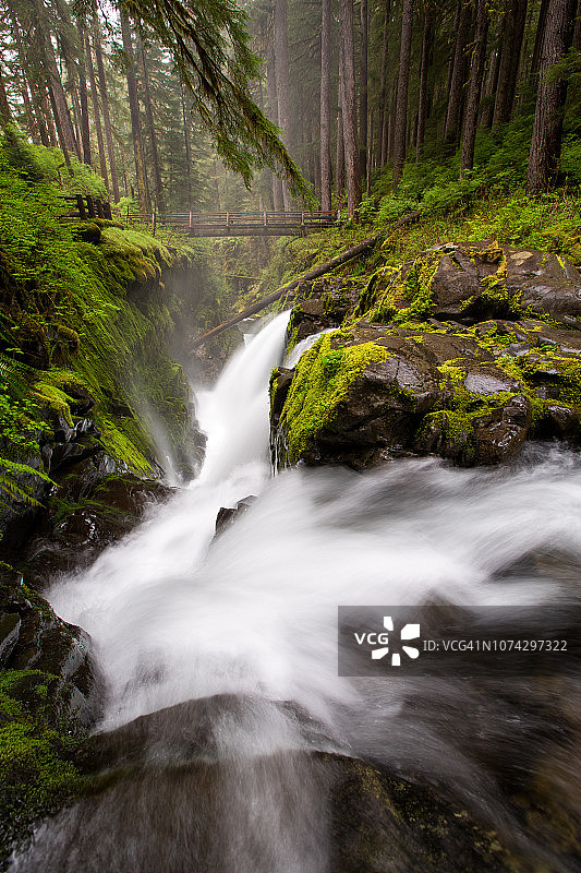 美国奥林匹克国家公园索尔杜克瀑布春季丰水期景观图片素材