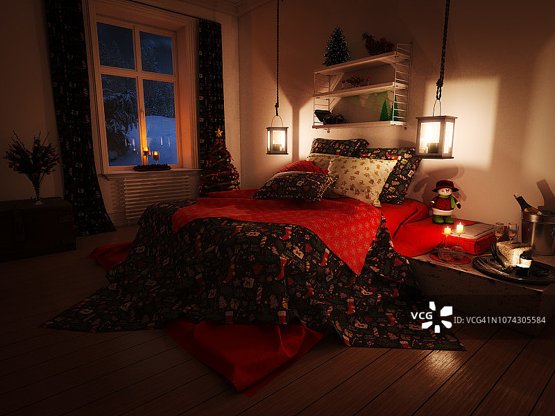 温馨的圣诞卧室图片素材