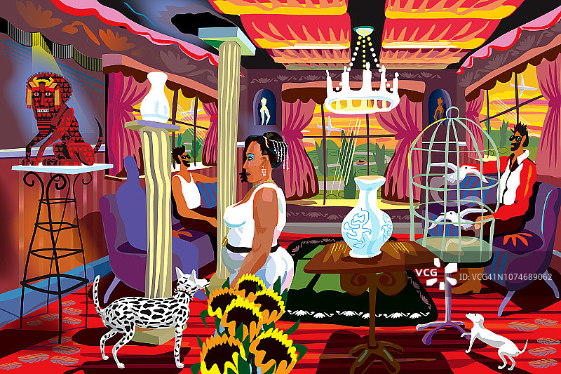 魔幻现实主义室内插画图片素材