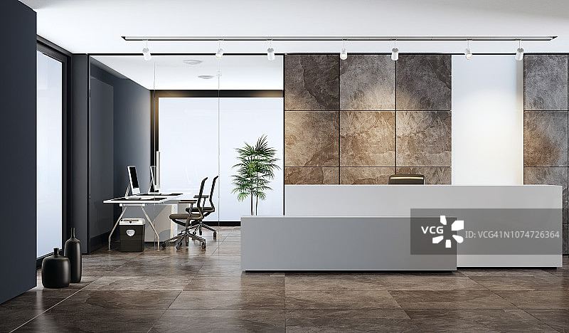 具有复制空间的现代办公室接待区图片素材