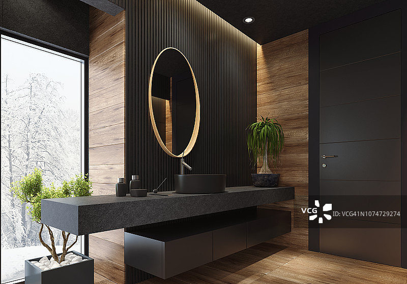 极简主义黑色奢华别墅浴室图片素材