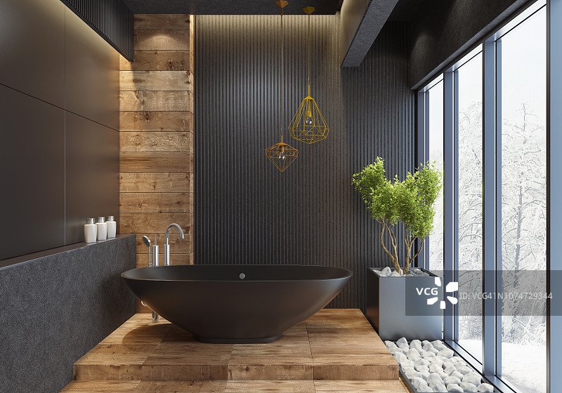 极简主义黑色奢华别墅浴室图片素材