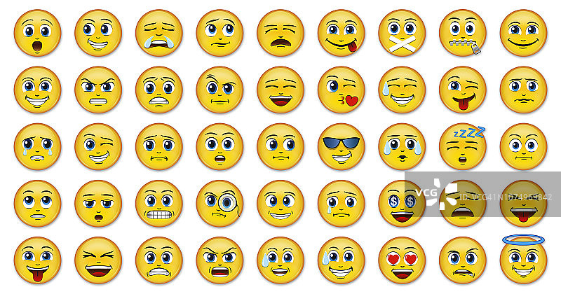 白色背景上的漫画动漫表情符号徽章图片素材