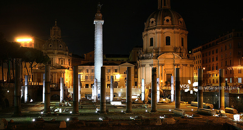 罗马夜景：帝国广场和图拉真市场图片素材