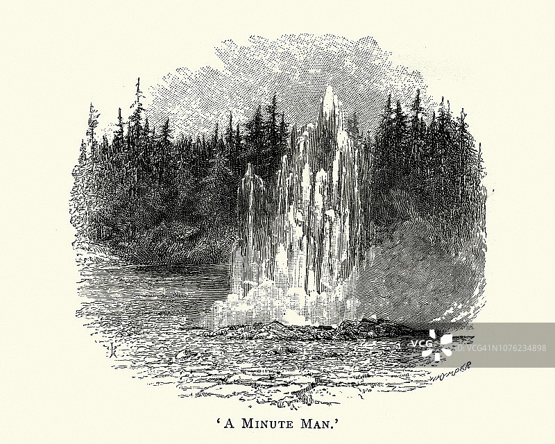 黄石公园的分钟人间歇泉，19世纪图片素材