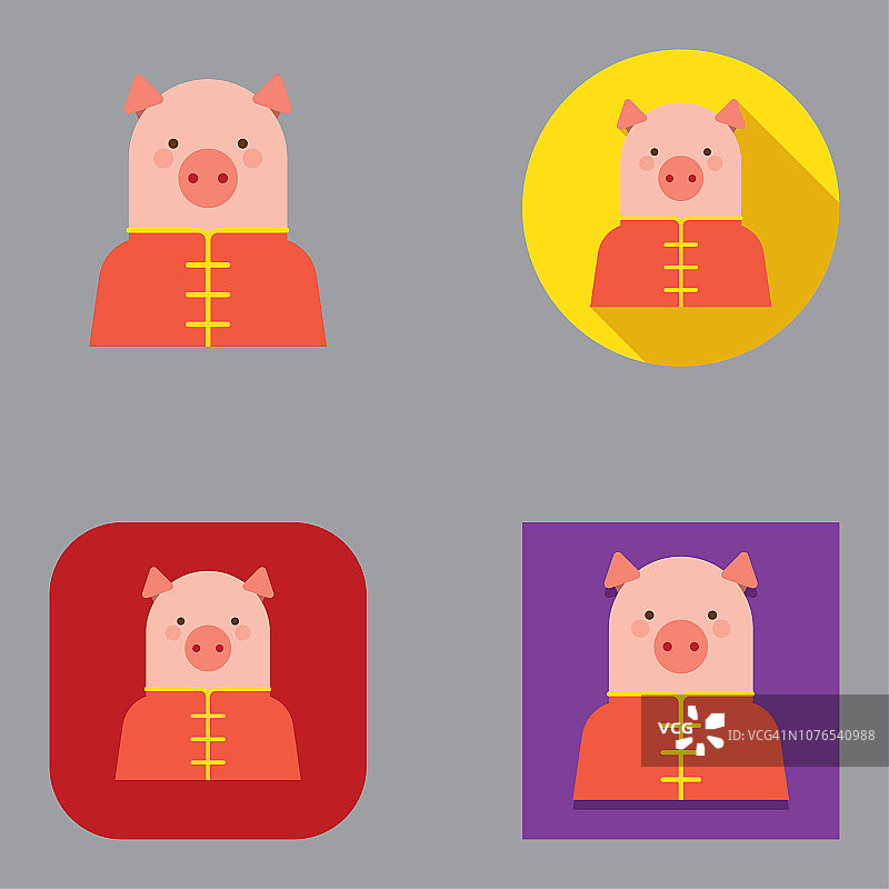 扁平中国新年旗袍猪头像｜Kalaful系列图片素材
