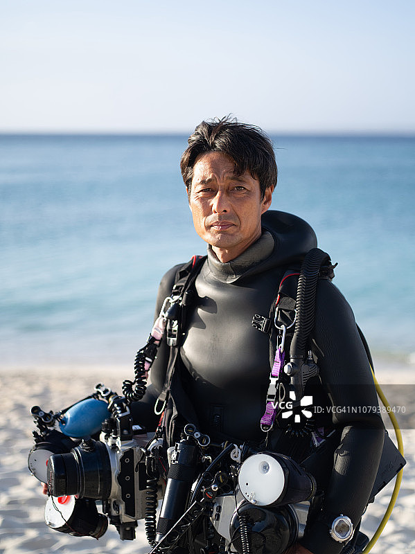 海滩潜水员肖像图片素材
