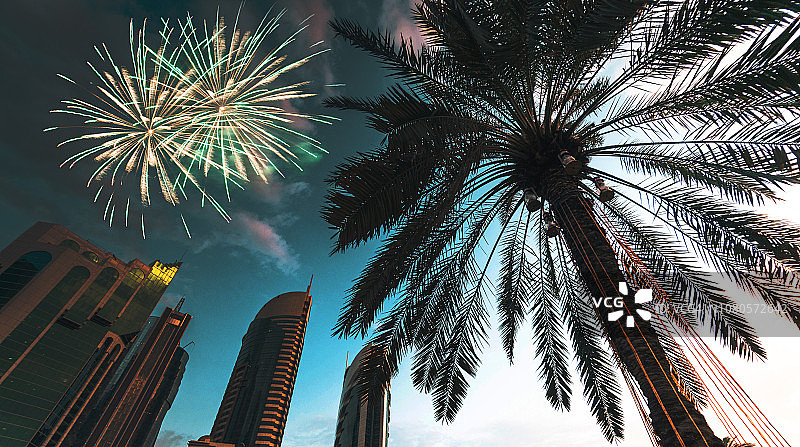 卡塔尔多哈天际线烟花图片素材