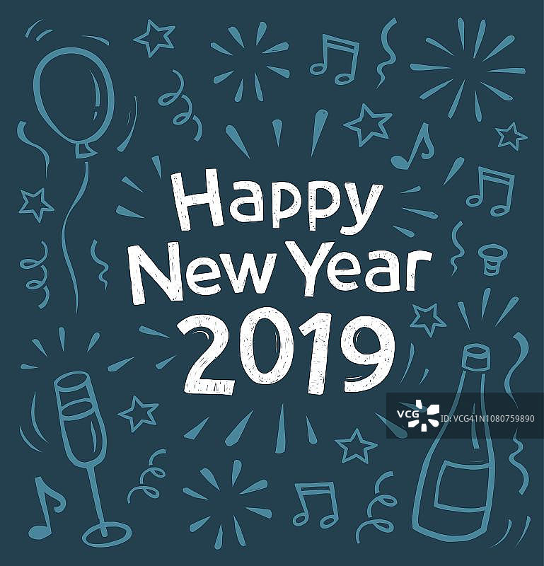 2019新年贺卡涂鸦图片素材
