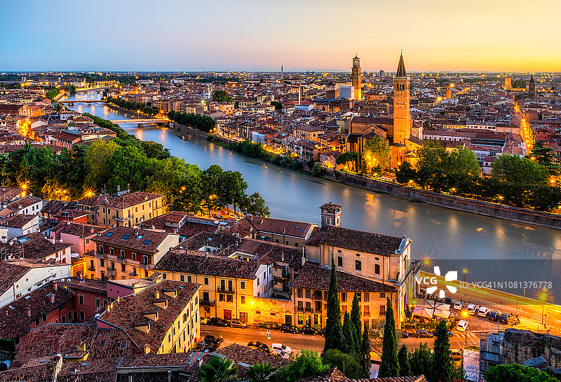 意大利维罗纳日落航拍图片素材