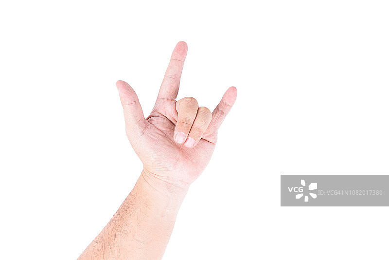 亚洲男性用手势表达“我爱你”，白色背景图片素材