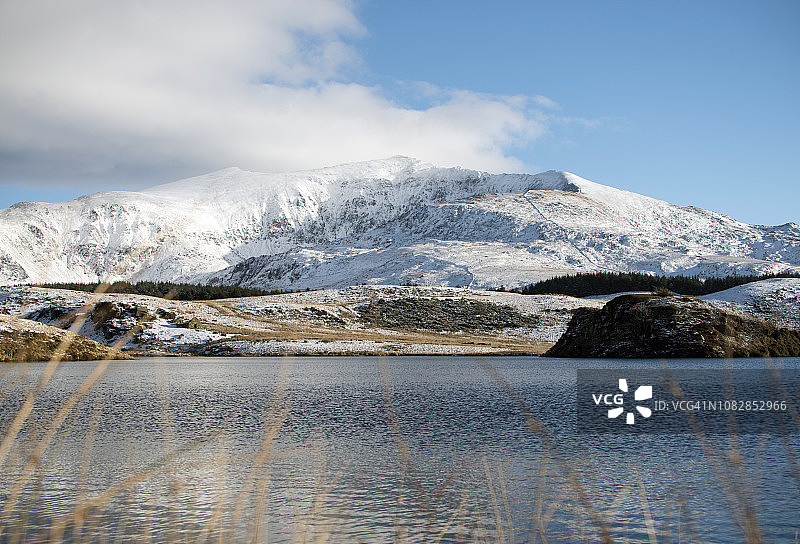从戴瓦琛湖眺望斯诺登雪山图片素材