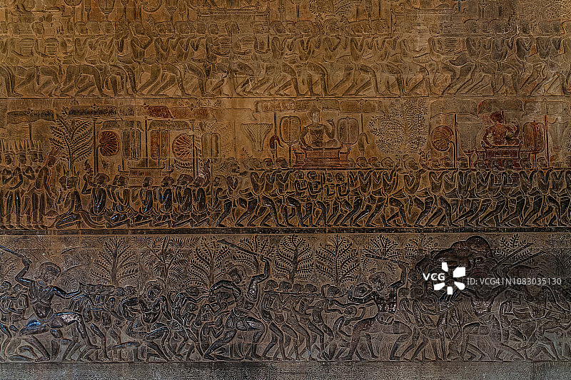 暹粒吴哥窟的墙壁雕刻图片素材
