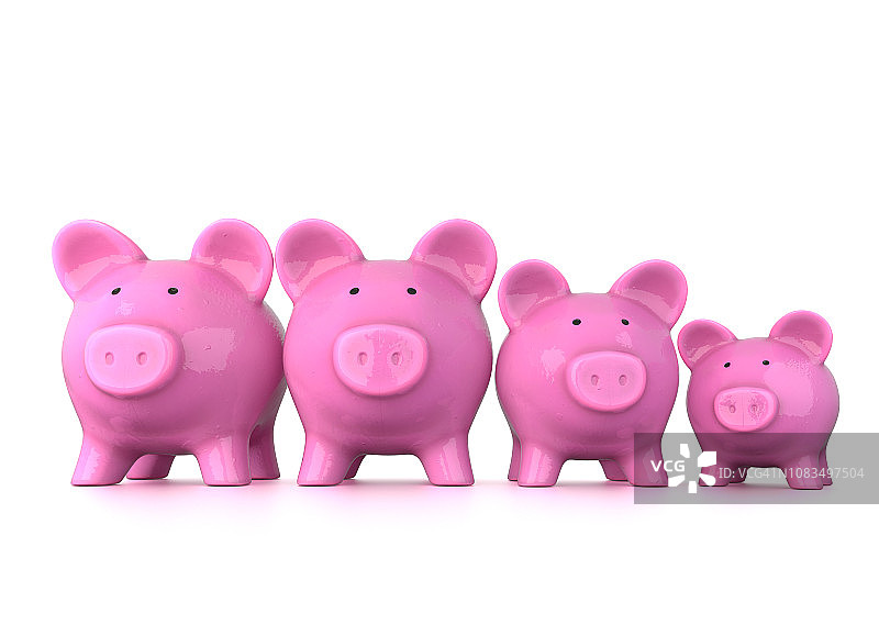 一排粉色小猪储蓄罐家庭图片素材