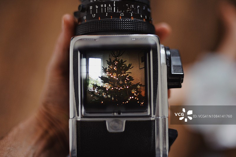 相机取景器中的圣诞树图片素材