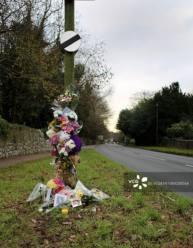 路边纪念碑，限速标志图片素材