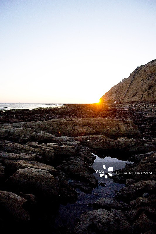 加州圣佩德罗日落时分的潮汐池图片素材