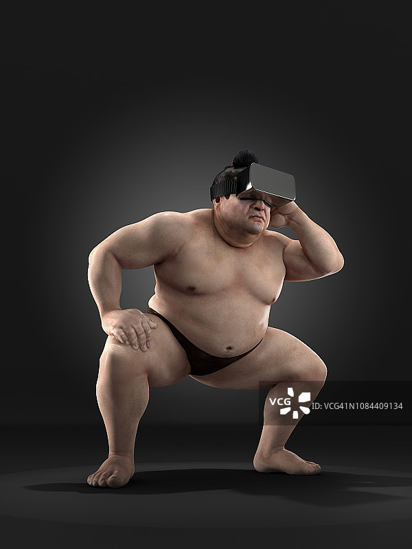 使用VR头显的相扑选手图片素材