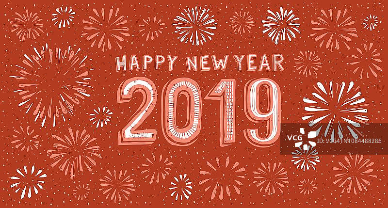 带有烟花背景的2019新年快乐贺卡图片素材