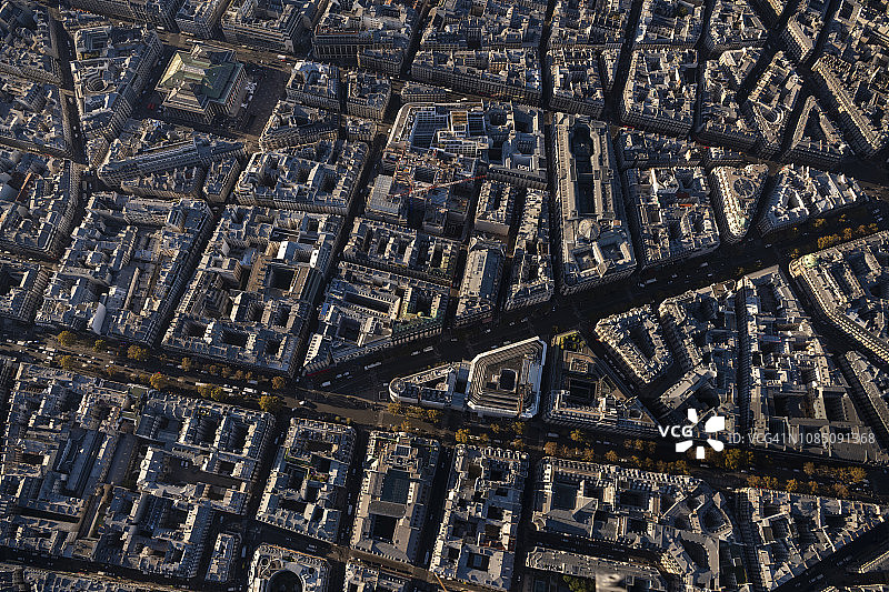 法国巴黎街道和建筑的鸟瞰图图片素材