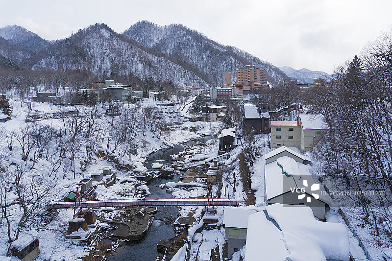 日本定山溪温泉冬季景色图片素材