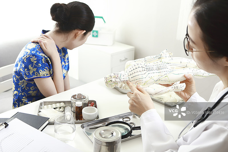 医生检查病人肩部疼痛图片素材