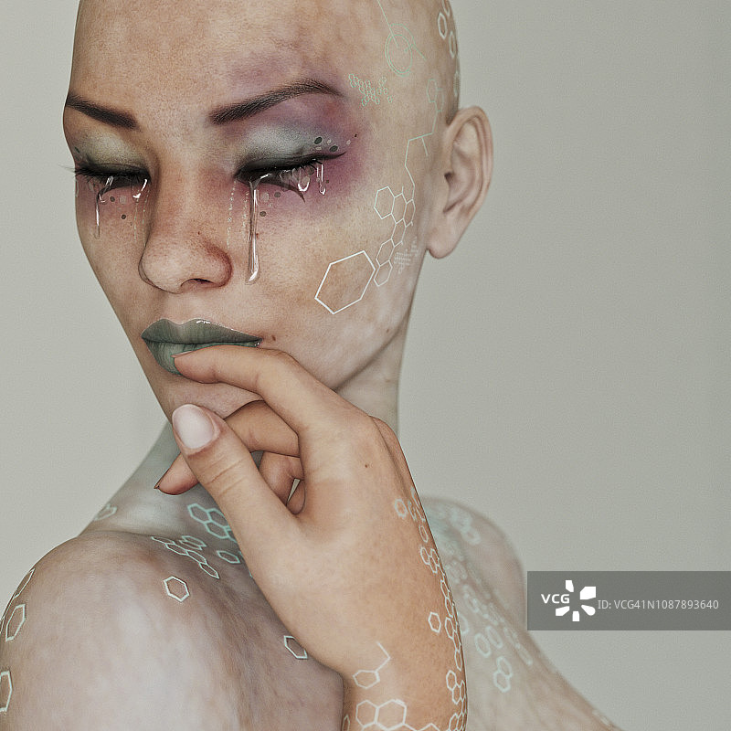 哭泣的悲伤未来女性图片素材