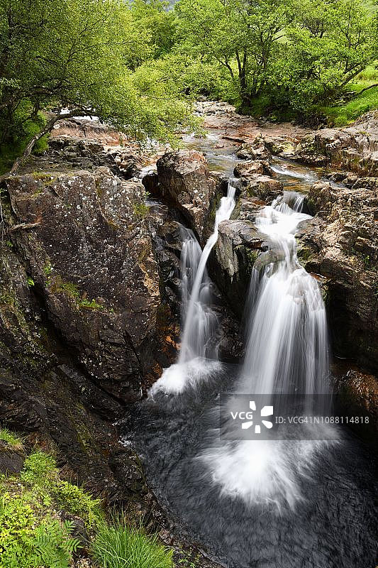 苏格兰高地尼维斯峡谷尼维斯河下游瀑布图片素材