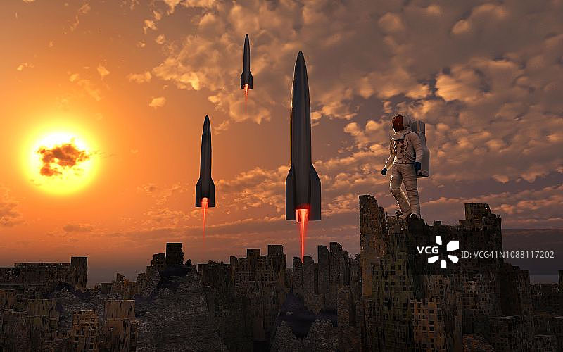 人类从垂死地球上的大迁徙图片素材