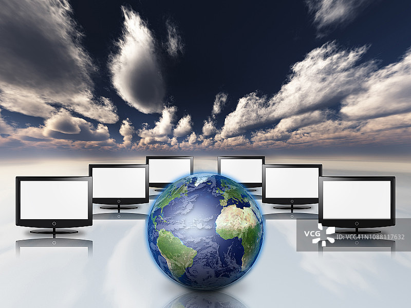 超现实空间中的地球与屏幕图片素材