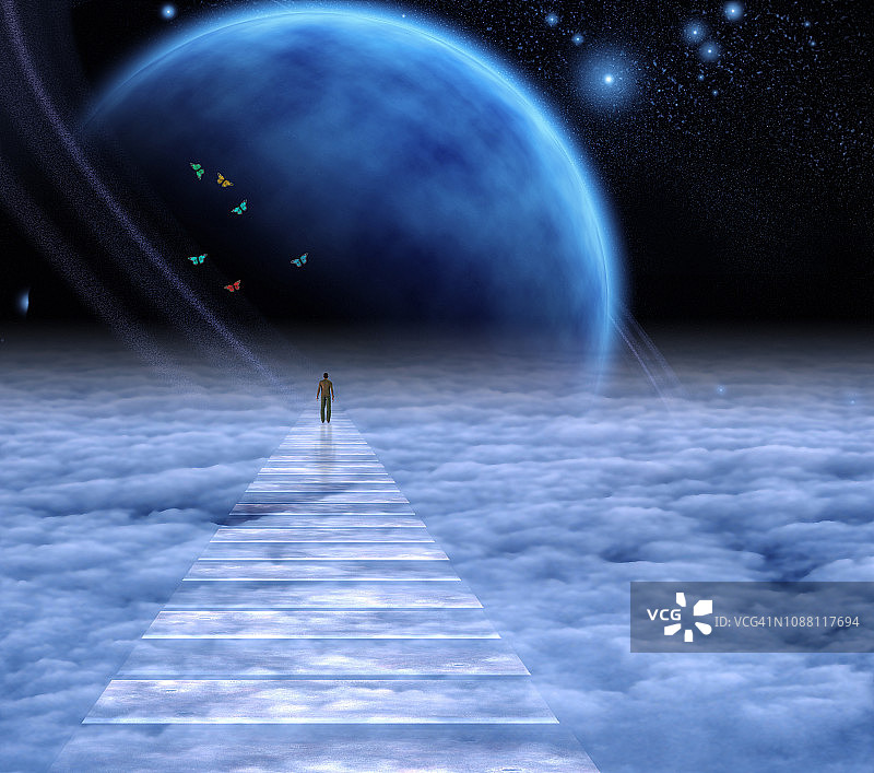 天空之路上的男人人像，深空图片素材