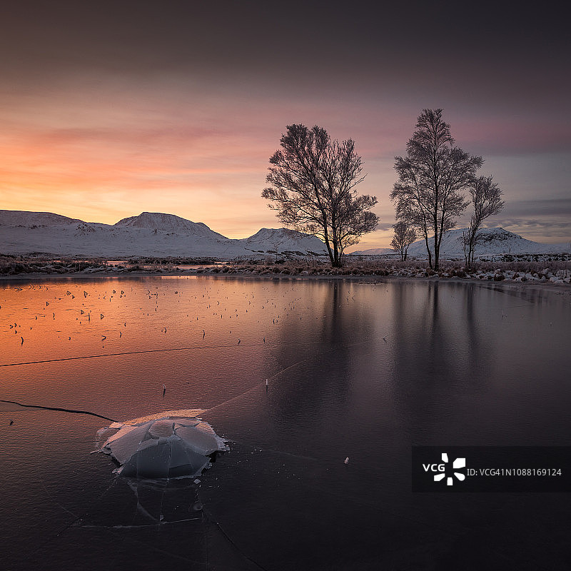 苏格兰格伦科洛克巴湖的日出图片素材