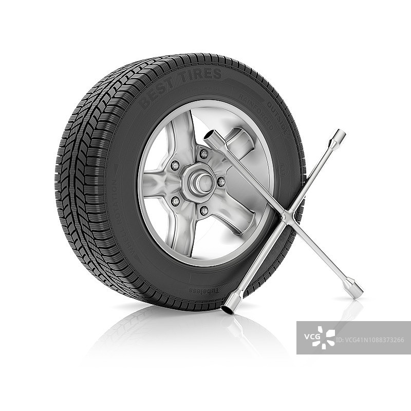 带轮胎扳手的汽车车轮插画图片素材