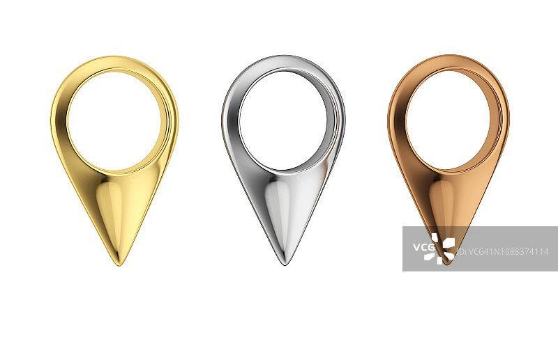 金色、银色和古铜色位置图钉插图图片素材