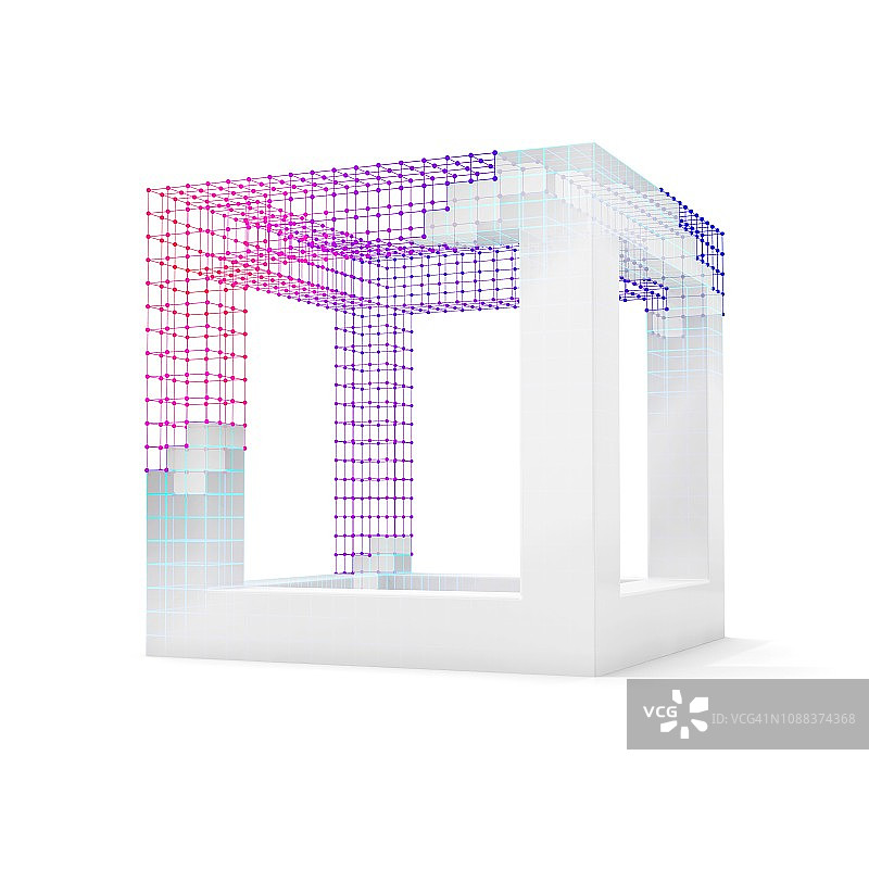 带有可见线框的白色立方体插图图片素材