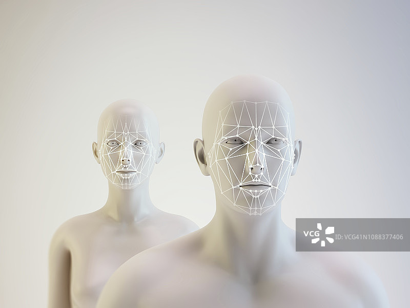 机器人和面部识别，插图图片素材