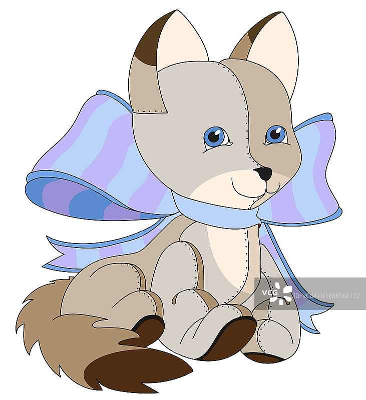 白色背景上的大蝴蝶结狼毛绒玩具图片素材