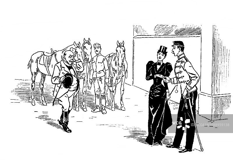 1896年：骑马前的女士图片素材