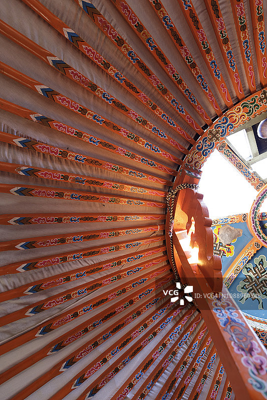 蒙古包内部的屋顶支柱细节图片素材