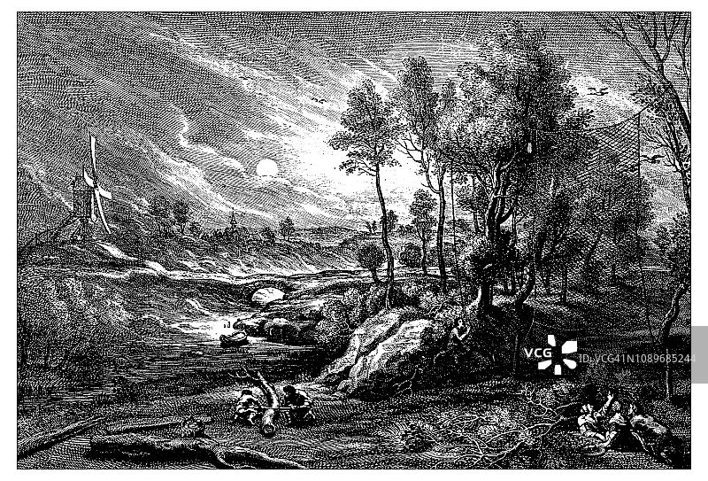 古代艺术雕刻插画：鲁本斯-风景图片素材