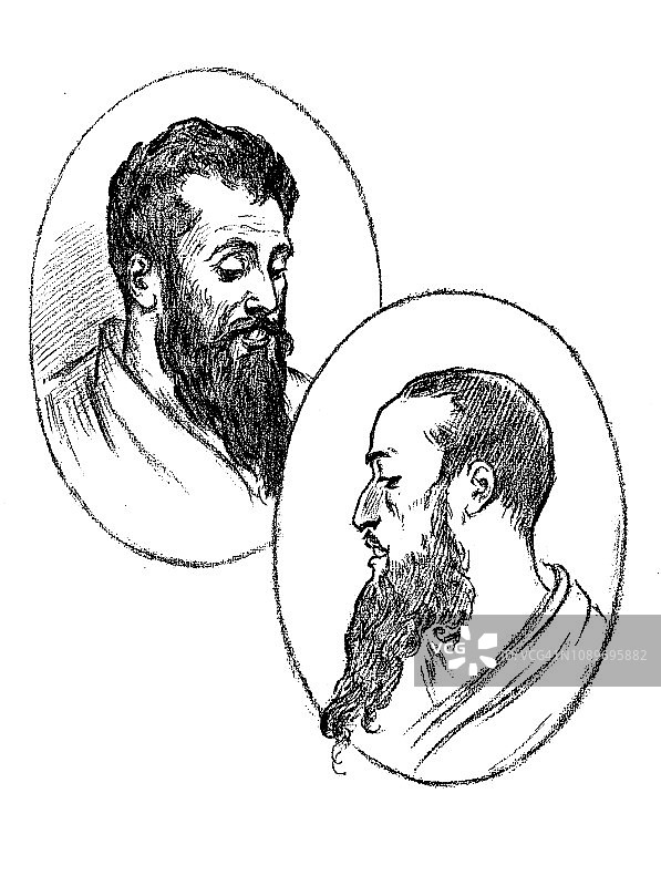 日本艺术学校古董艺术版画插图：肖像图片素材