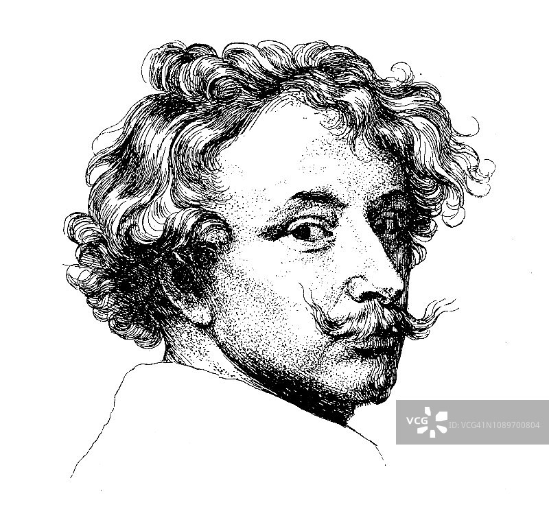 古董艺术雕刻插画：安东尼·范·戴克爵士图片素材