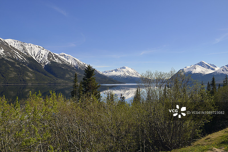 图特希湖中的男人倒影（加拿大北部）图片素材