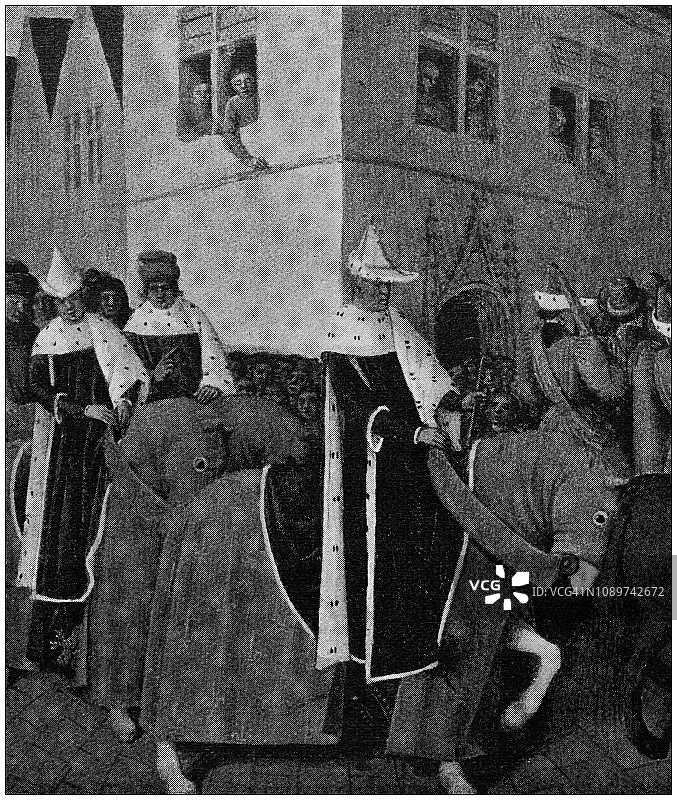 古代艺术绘画插画：让·富凯 - 罗马国王罗伯特图片素材